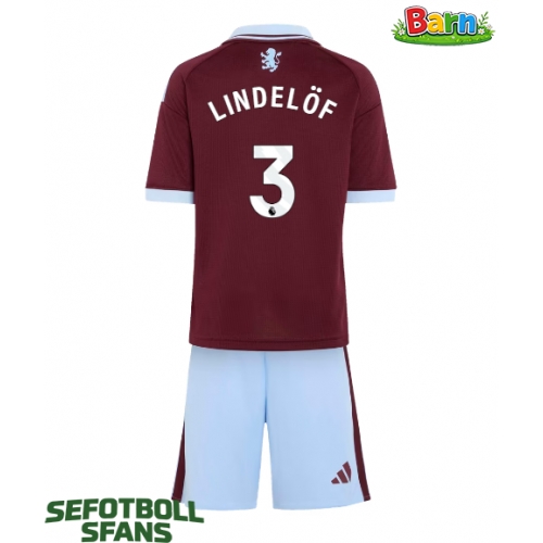 Aston Villa Victor Lindelof #3 Hemmaställ Barn 2026-27 Kortärmad (+ Korta byxor)